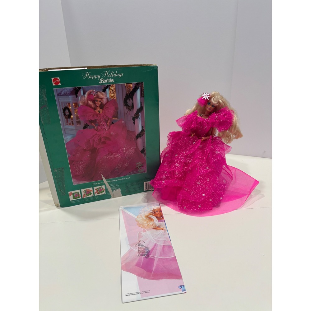 Vintage 1990 Happy Holidays Barbie Doll Special Edition Pink Gown Mattel 4098